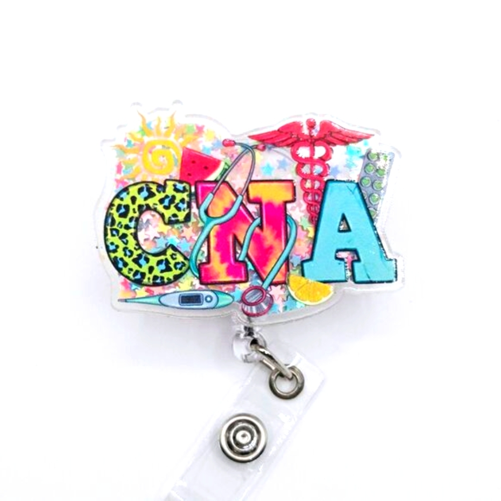 CNA Certified Nursing Assistant Summertime Confetti Shaker Badge Reel Mix &Match